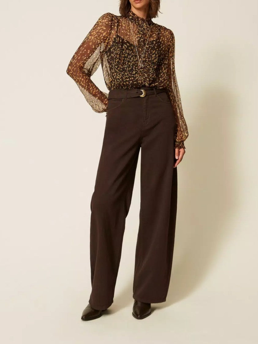 Twin-Set Wide-Leg High Waist Pants With Circular Buckle Belt