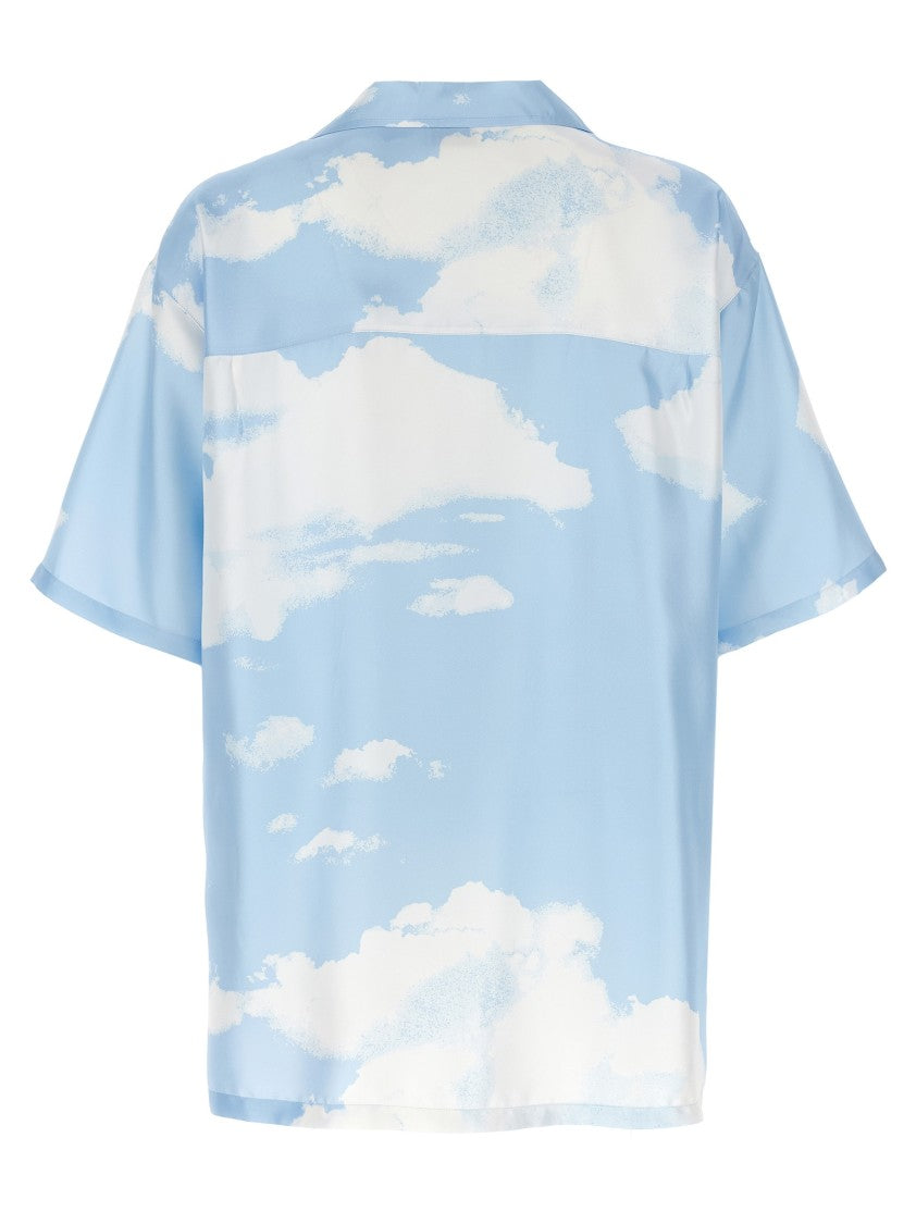 Moschino Cloud Print Silk Shirt With V-Neck And Asymmetric Design