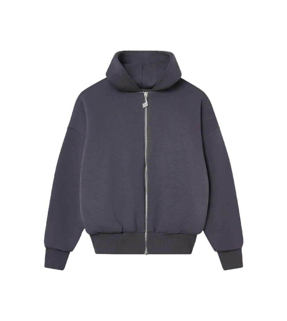 Perplex Volcano Grey Ribbed Relaxed Zip-Up Hoodie