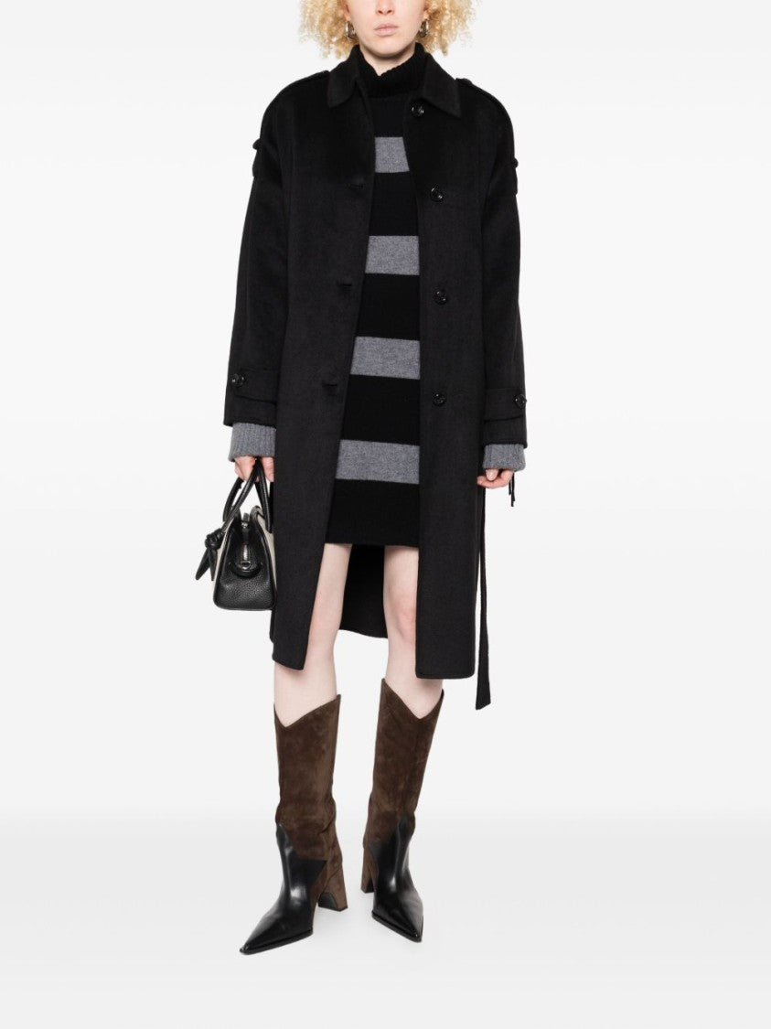 Liu Jo Mid-Length Black Coat With Decorative Fringe Detail