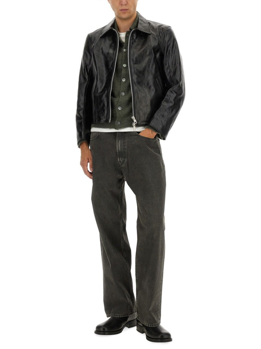 Our Legacy Cropped Leather Jacket With Classic Collar And Minimalist Design