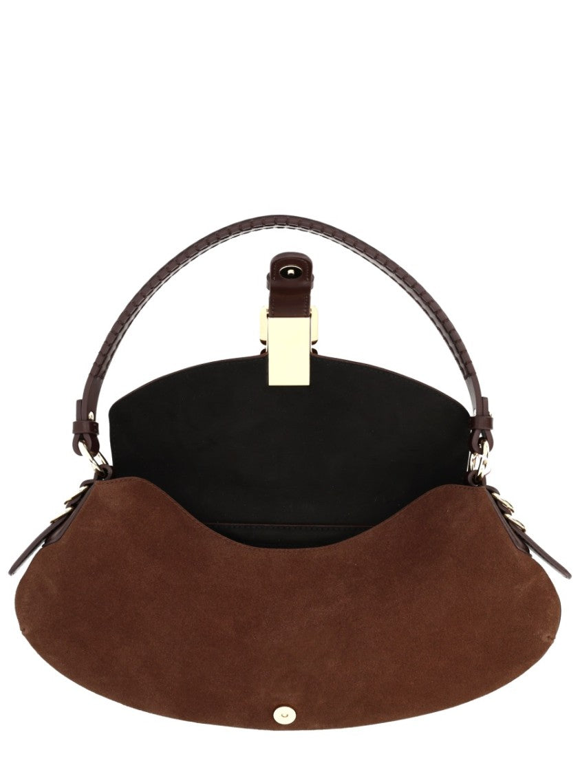 Ganni Neutral B-Kat Floral Clasp Suede Handbag