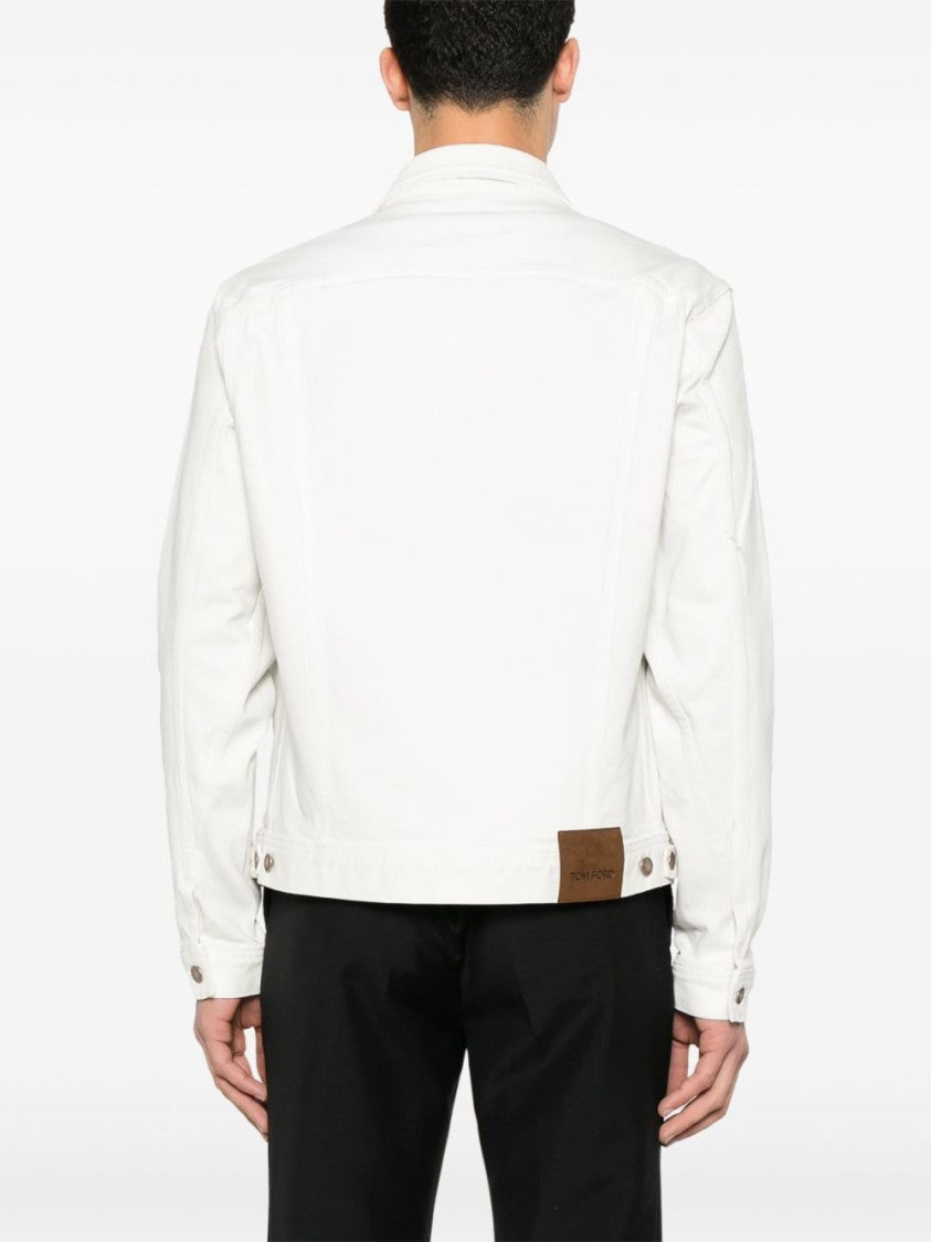 Tom Ford Boxy Slim-Fit Jacket In White Cotton Denim