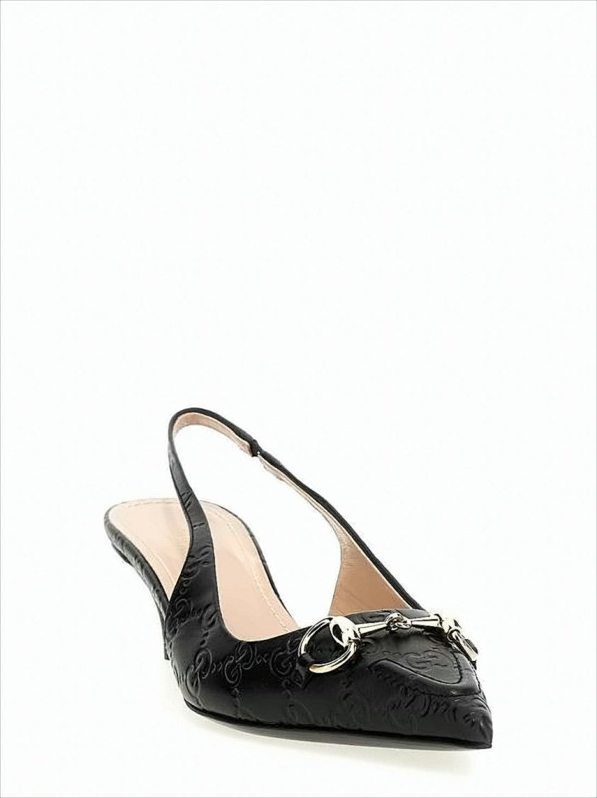 Gucci Pointed-Toe Slingback Pumps With Monogram Pattern