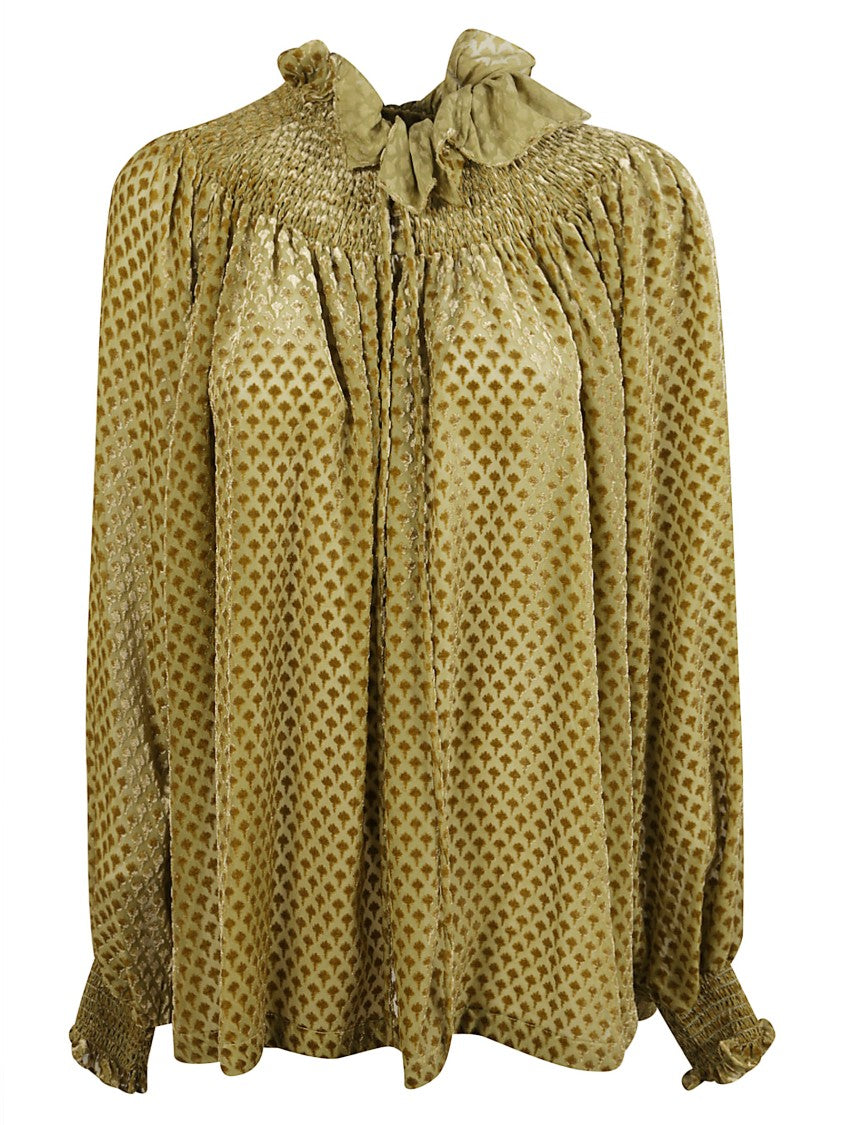Burberry Silk-Blend Velvet Blouse With Torch Motif