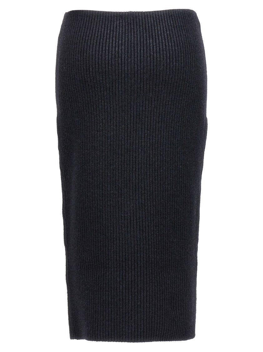 Tom Ford Ribbed Knitted Compact Wool Skirt With Zipper Closure