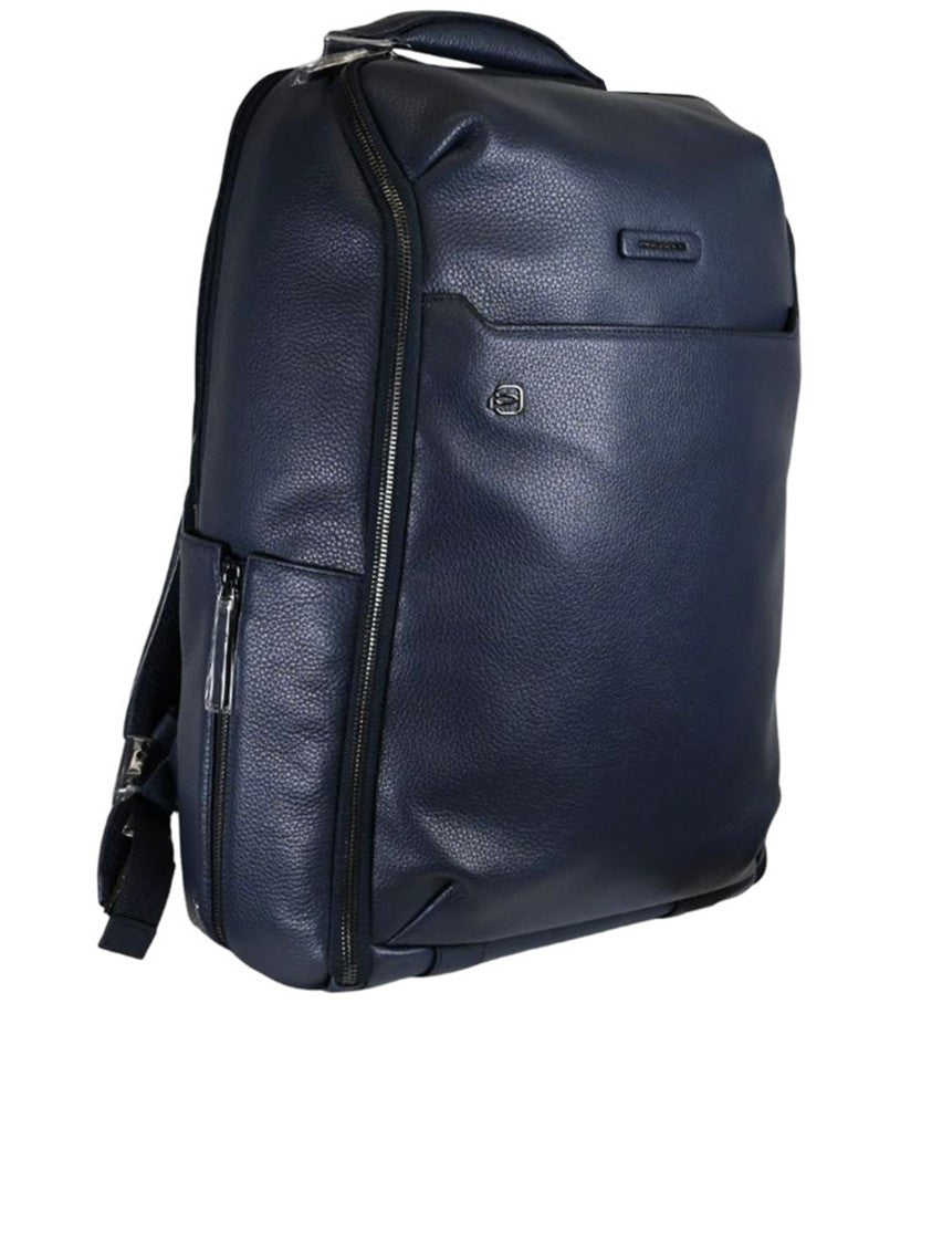 Piquadro Blue Zaino Viaggio Structured Pebbled Backpack