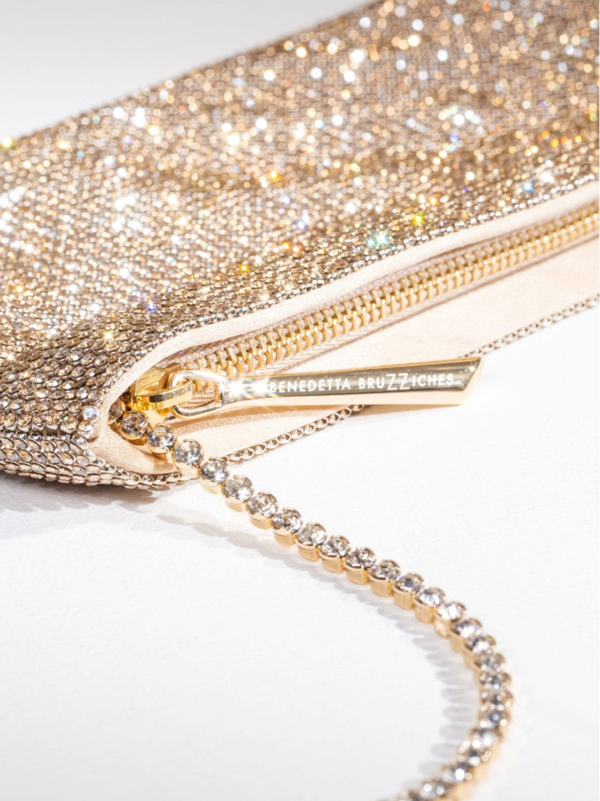 Benedetta Bruzziches Rectangular Evening Bag With Crystal Embellishments And Chain Strap