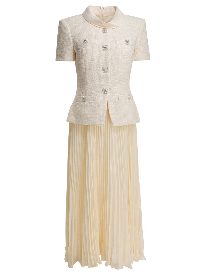 Self-Portrait Boucle Midi Dress With Pleated Skirt