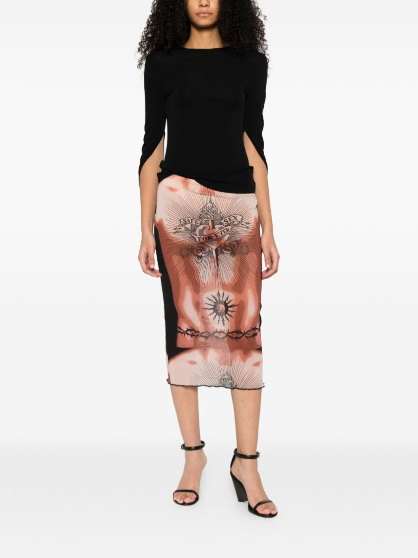 Jean Paul Gaultier Multicolour Silk And Nylon Midi Skirt