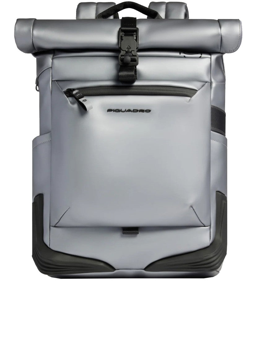 Piquadro Grey Zaino Roll-Top Tessuto Structured Backpack