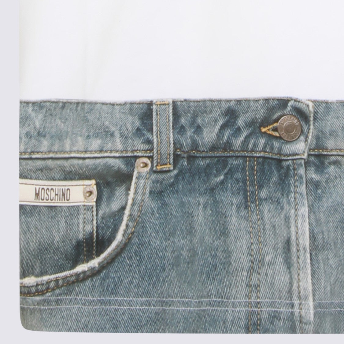 Moschino Photorealistic Denim-Print White T-Shirt