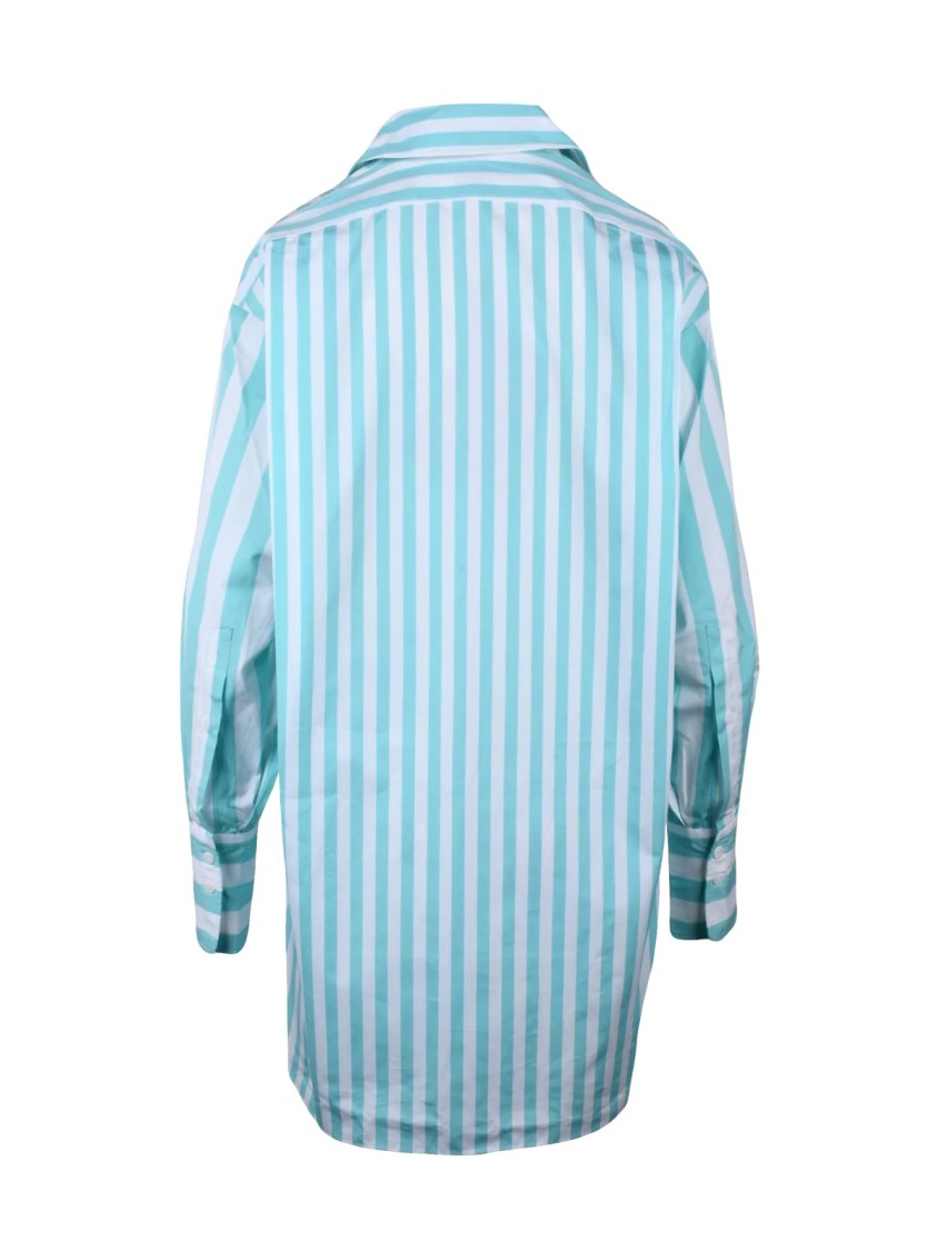 Patou White/Green Striped Oversized Cotton Shirt Dress