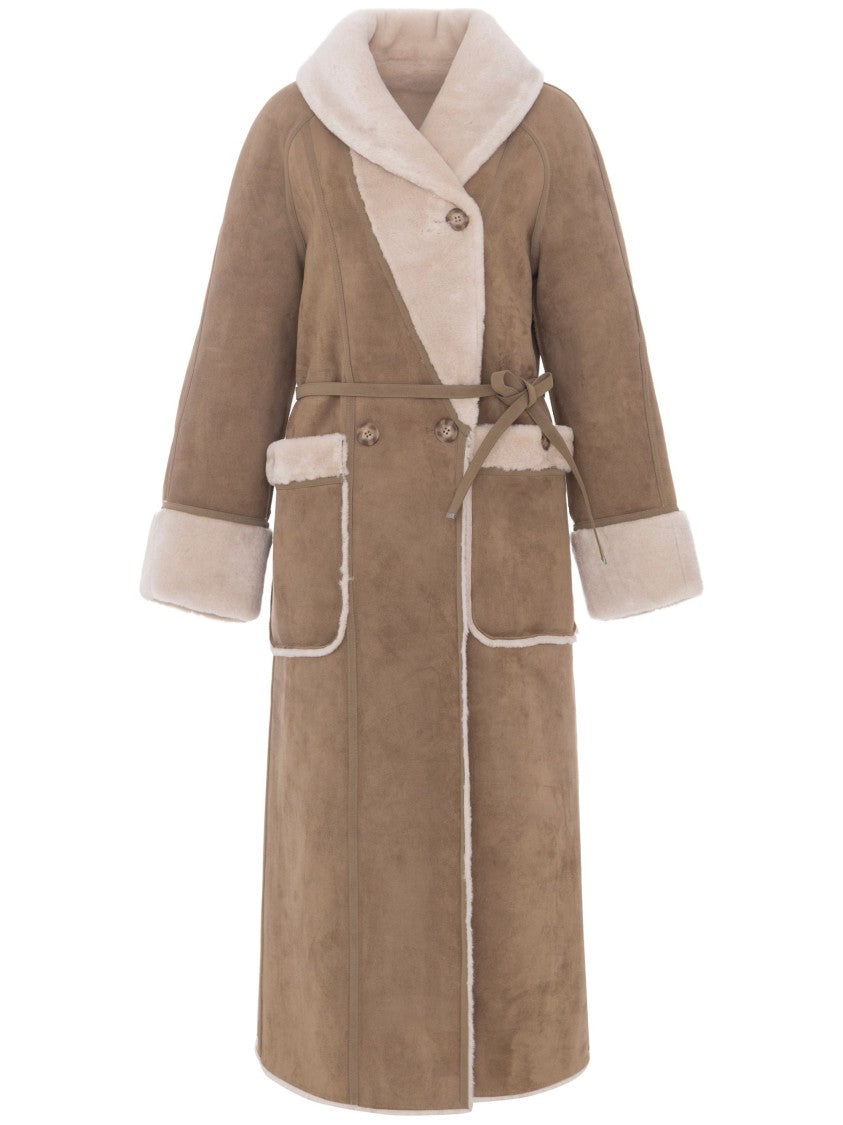 Urbancode Long Reversible Coat With Plush Texture And Shearling Trim