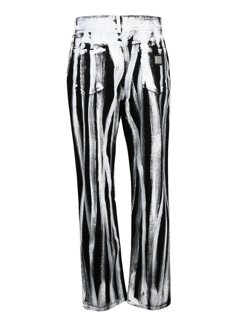 Dolce & Gabbana Black/White Brushstroke Patterns Structured Cotton Jeans