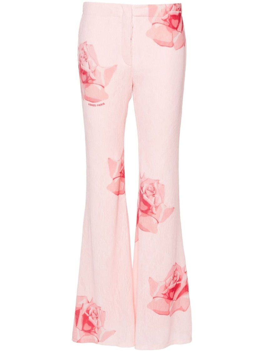 Kenzo Flared Rose Print Trousers