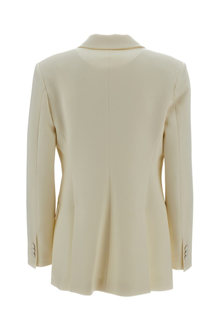 Parosh White Satin Lapel Stretch Wool Tuxedo Jacket