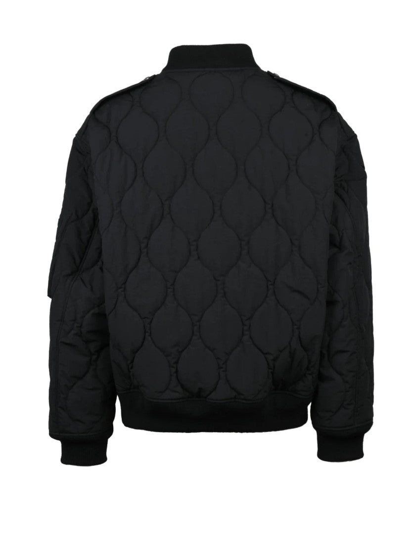 Palm Angels Monogram Quilted Black Bomber Jacket With Zip Closure