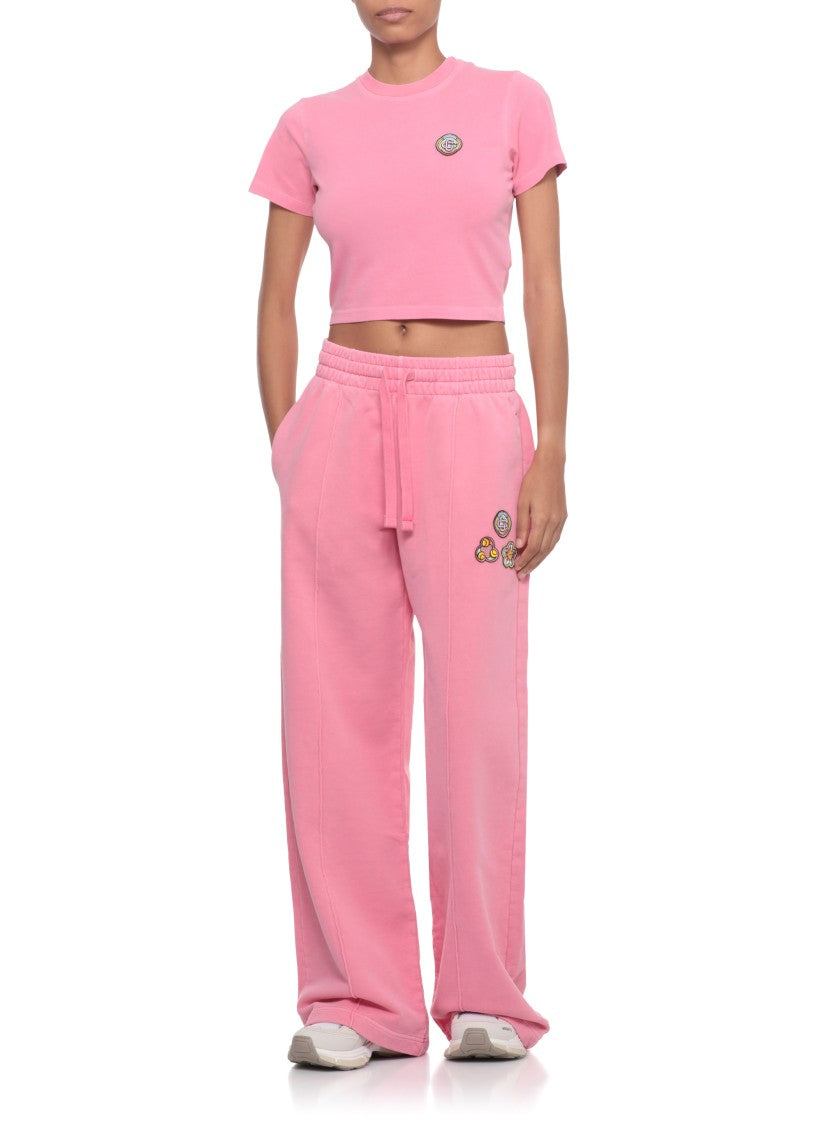 Casablanca Cropped Pink Cotton Sweatshirt With Embroidered Logo Patch
