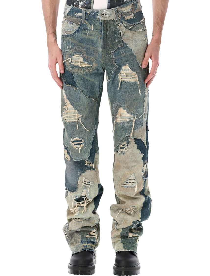 Who Decides War Unearthed Patchwork Distressed Denim Jeans