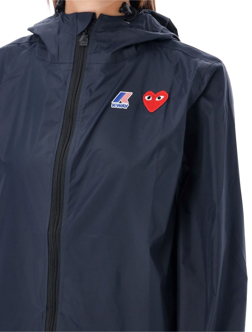 Comme Des Garçons Lightweight Full Zip Jacket With Hood And Iconic Heart Embroidery