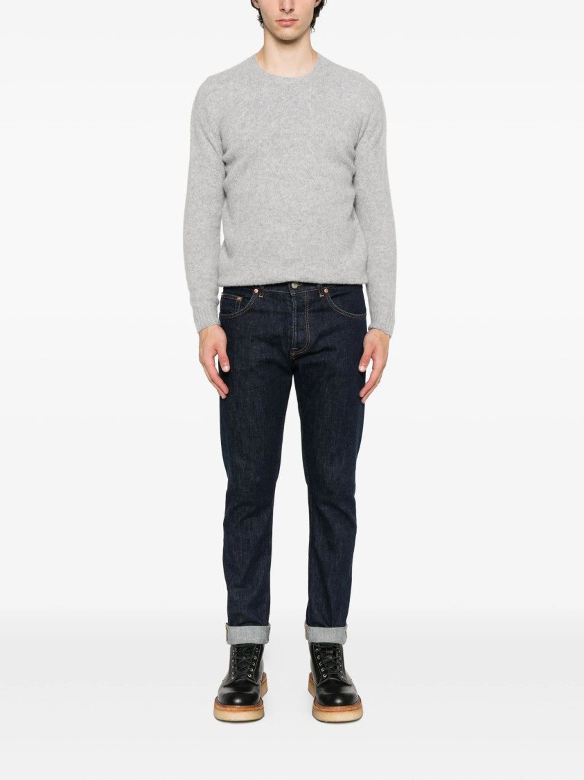 Drumohr Garzato Grey Fuzzy Crewneck Sweater