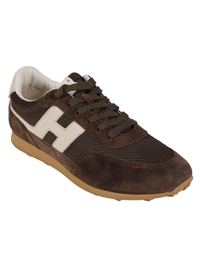 Hogan Brown H699 Calf Leather Mesh Sneakers