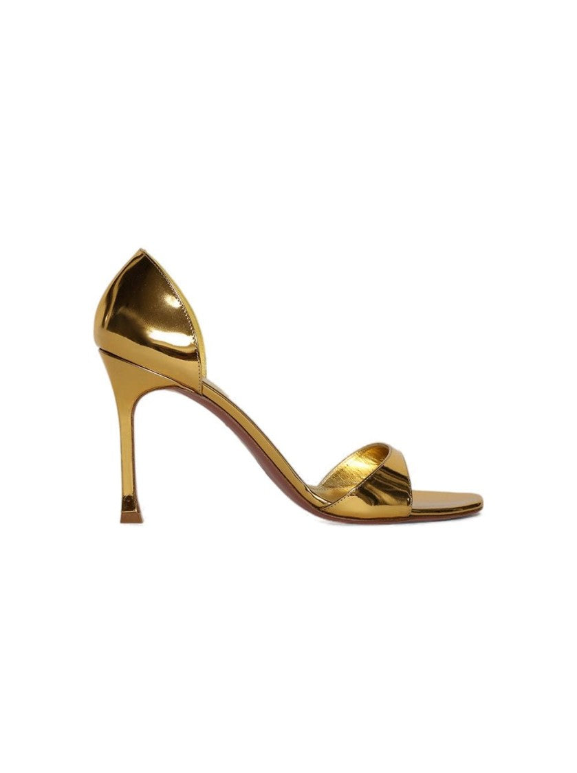 Amina Muaddi Agnese Sandal Gold Mirror Leather