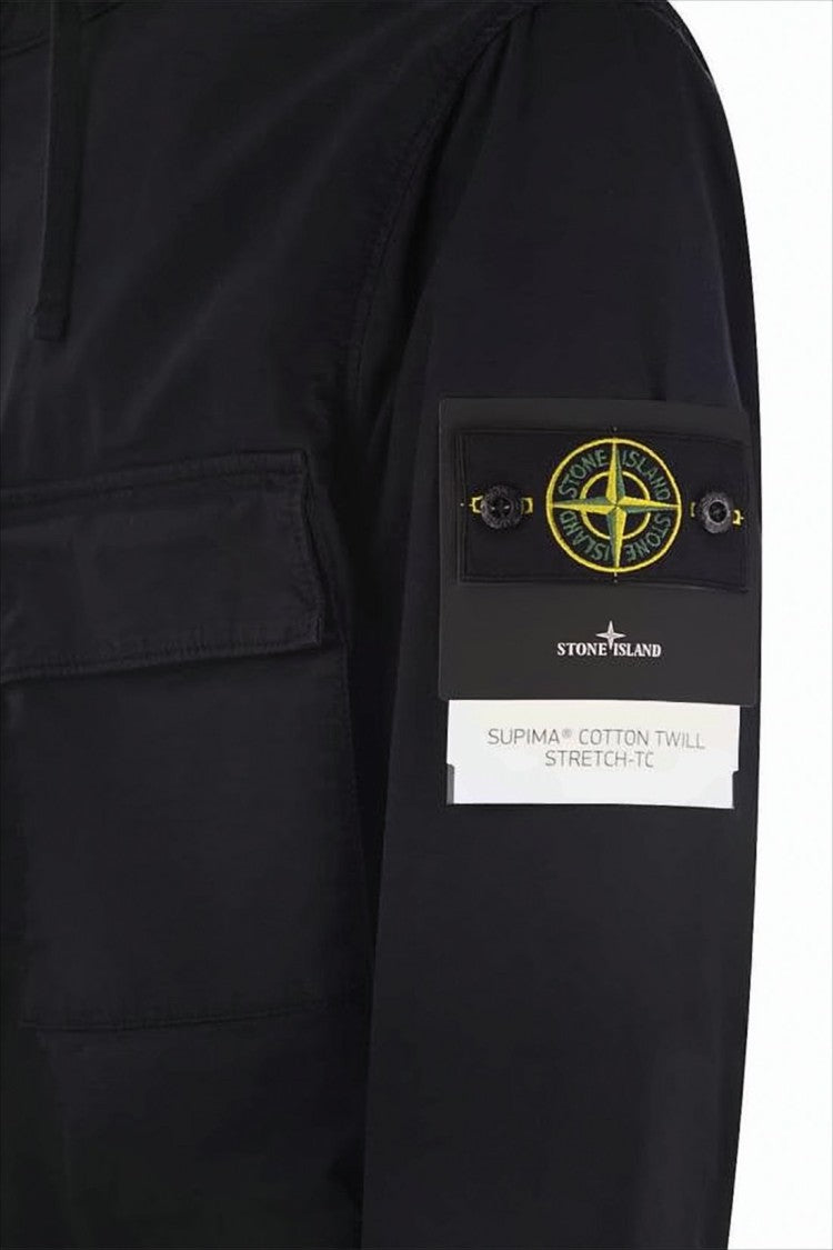 Stone Island Black Leather Jacket With Distinctive Logo Patch