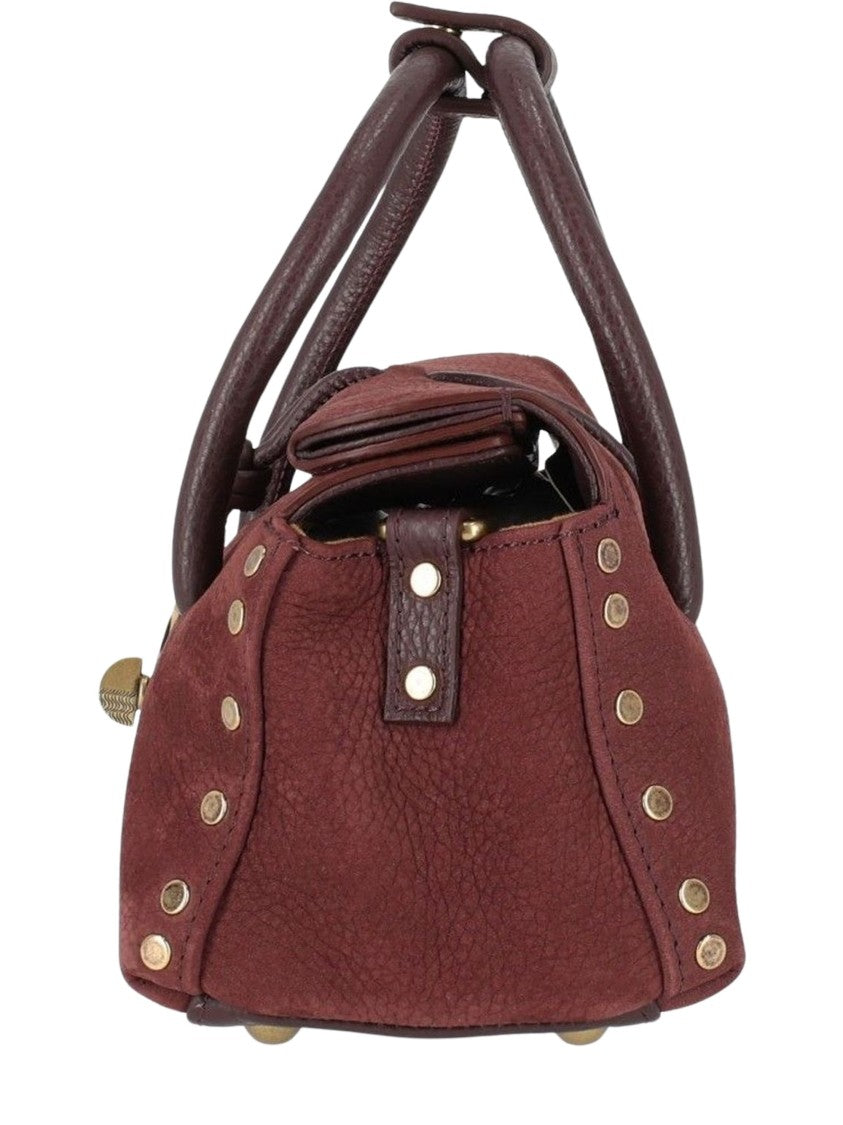 Zanellato Bordeaux Gold-Tone Clasp Studded Leather Handbag