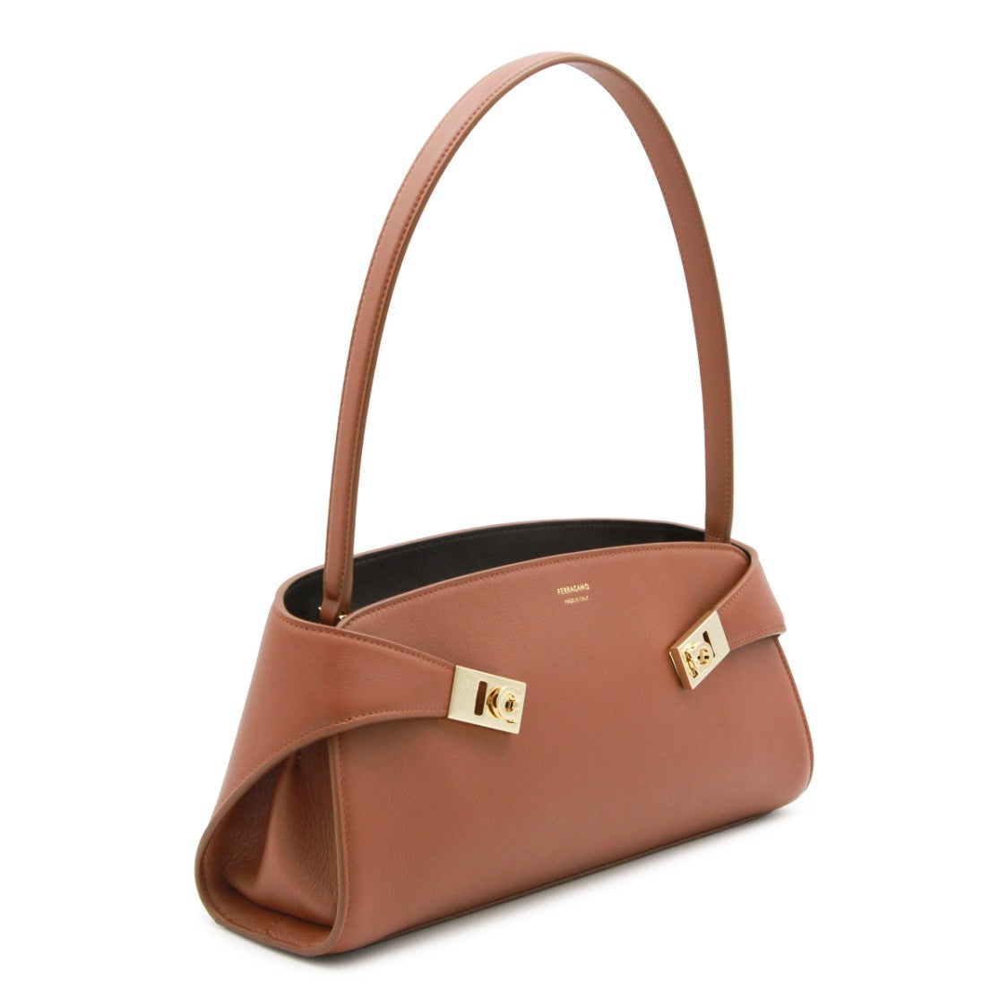 Ferragamo Hug Mini Shoulder Bag In Smooth Brown Leather