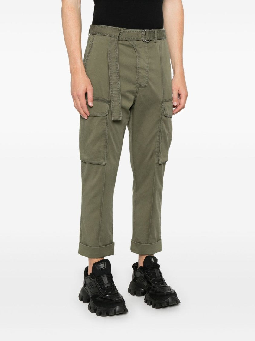 Balmain Olive Green Belted Waist Slit Trousers