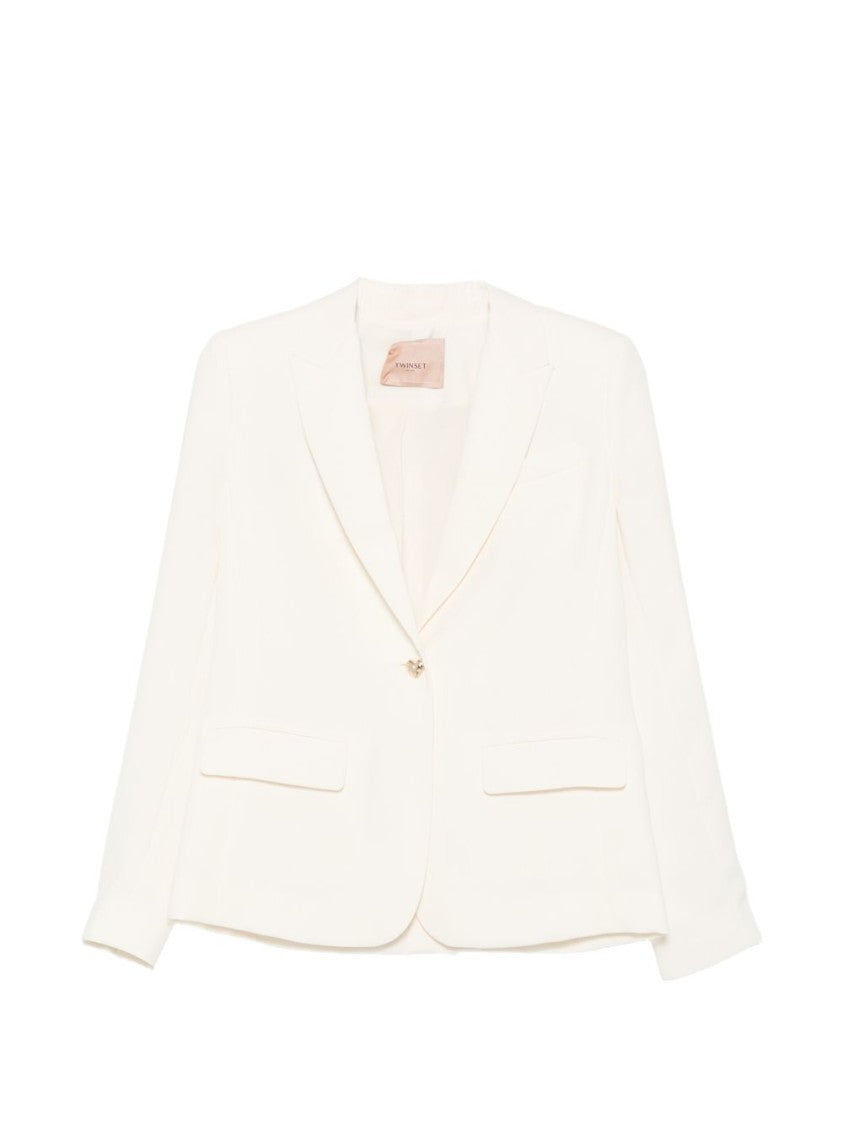 Twin-Set Tailored White Jacket With Decorative Closure