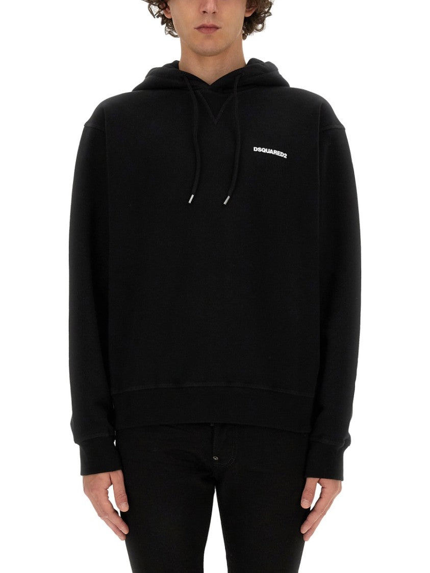 Dsquared2 Black Sweatshirt With Classic Hood And Bold Graphic Print