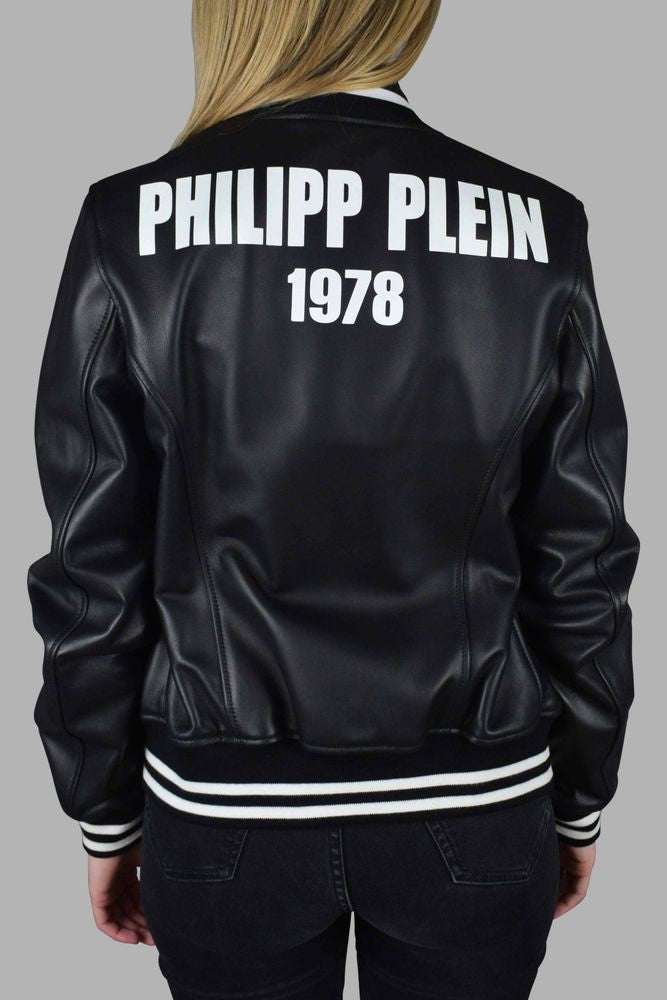 Philipp Plein Leather Bomber Jacket With Heart