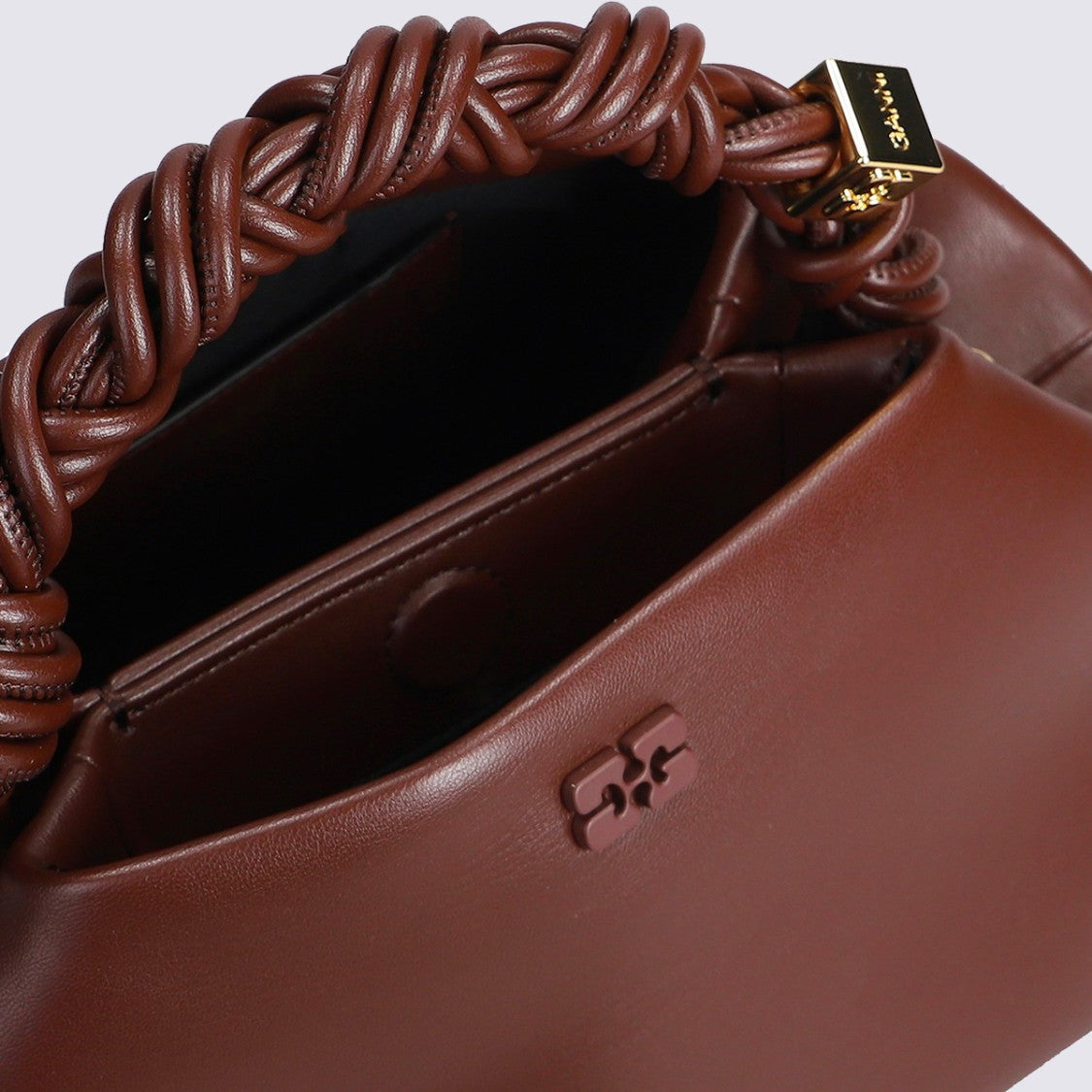 Ganni Geometric Structured Handbag With Braided Handle And Gold-Tone Accents