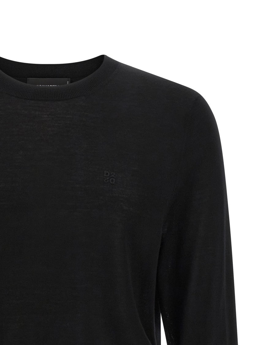 Dsquared2 Lightweight Black Wool Sweater With Tone-On-Tone Logo