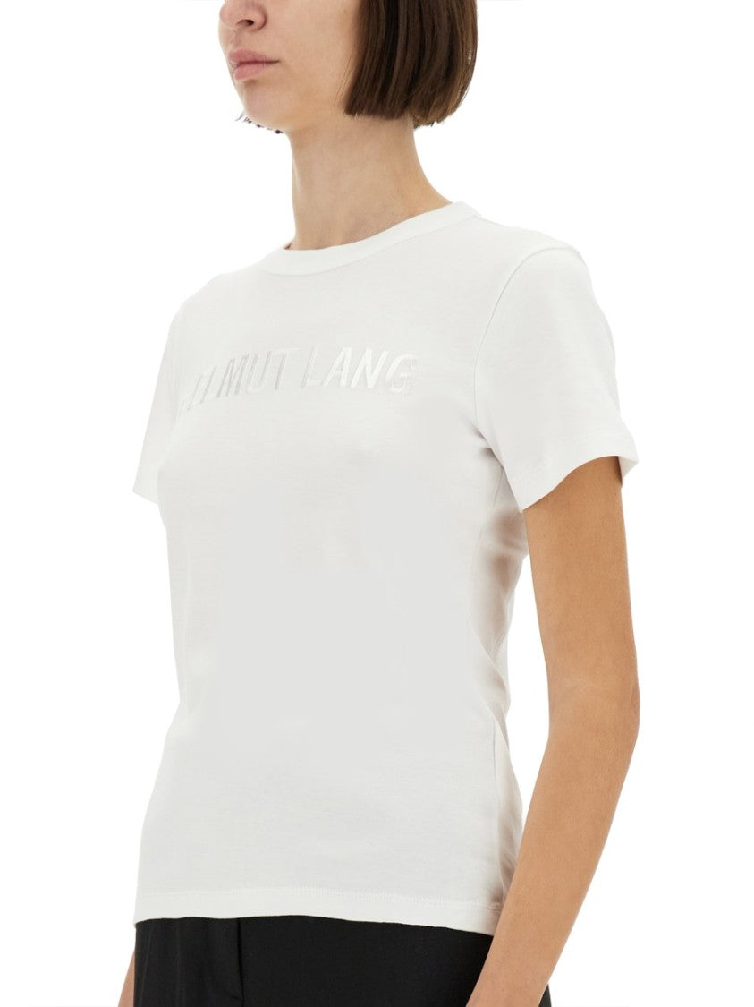 Helmut Lang Slim Fit White T-Shirt With Subtle Logo Embellishment