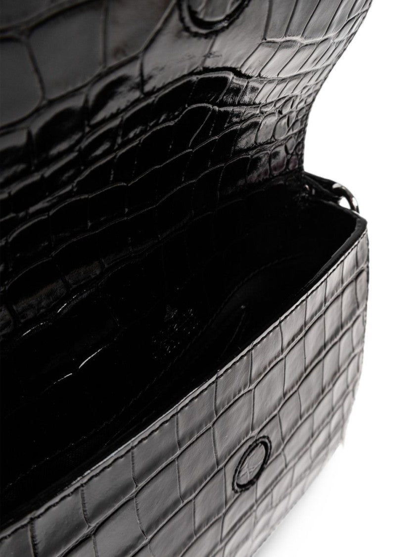 Vivienne Westwood Crocodile-Embossed Handbag With Silver Emblem And Adjustable Strap
