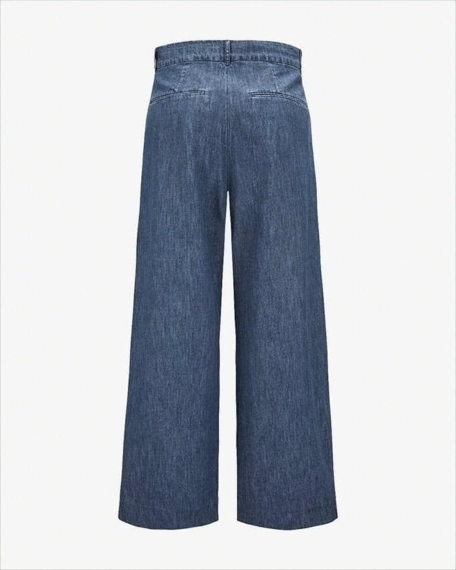 Max Mara Wide-Leg Denim Trousers With High Waist And Pleated Front