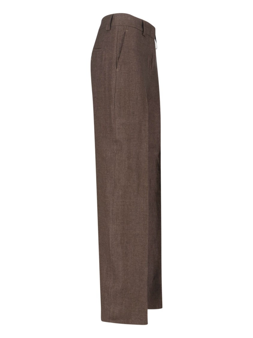 Incotex Brown Tailored Straight-Leg Linen Trousers