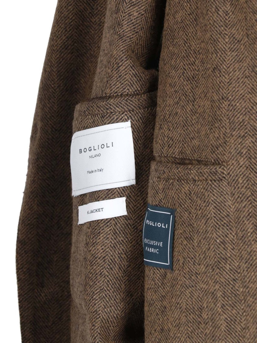 Boglioli Single-Breasted Herringbone Blazer With Classic Lapels