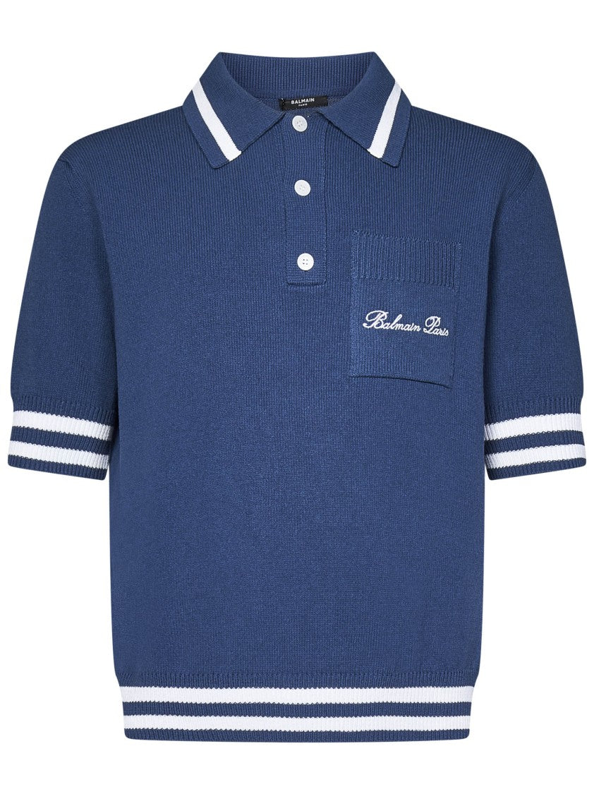 Balmain Short-Sleeved Dark Blue Polo Shirt