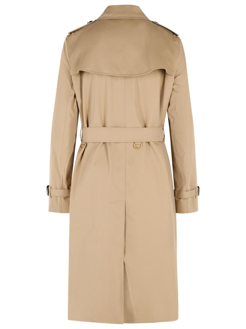 Burberry Long Beige Cotton Trench Coat With Burberry Check Lining