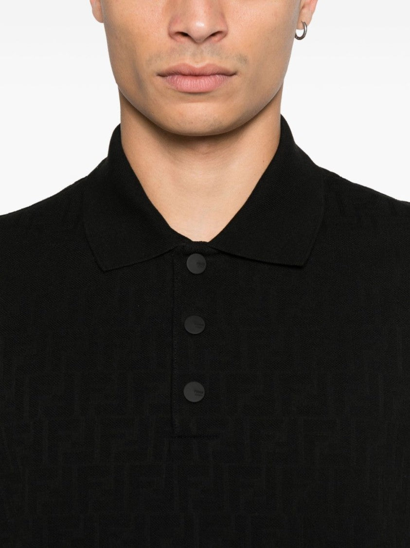 Fendi Textured Black Polo Shirt With Classic Collar