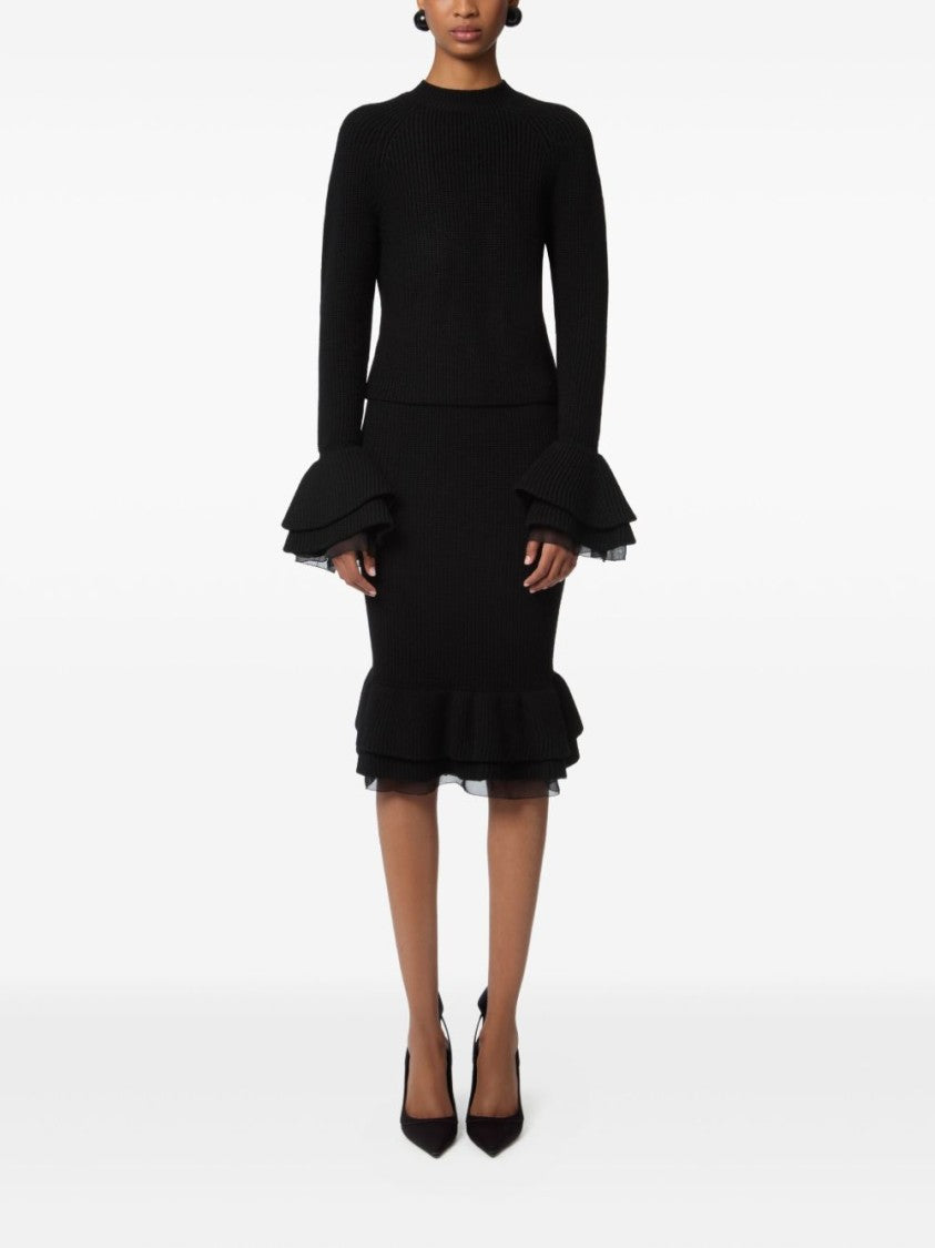Nina Ricci Black Wool Knit Midi Skirt