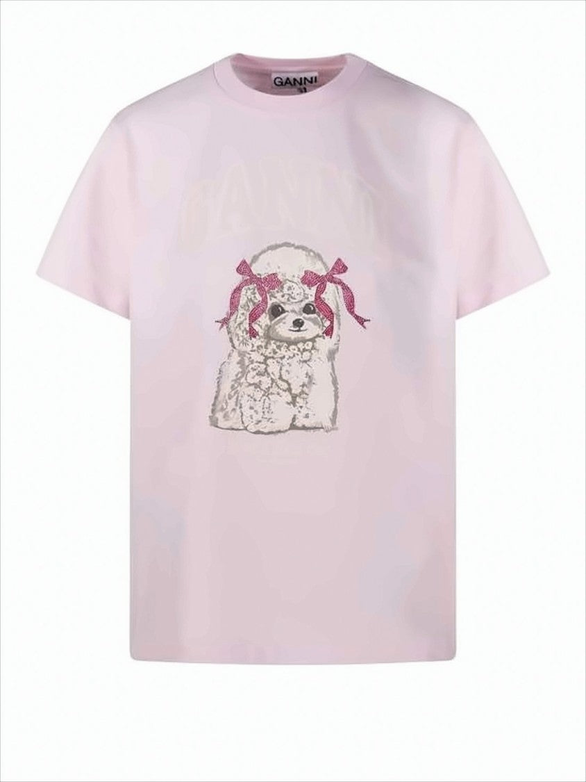 Ganni Short-Sleeve T-Shirt With Fluffy Dog Graphic