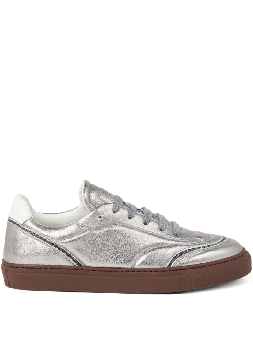 Brunello Cucinelli Streamlined Silver Sneakers With Contemporary Detailing