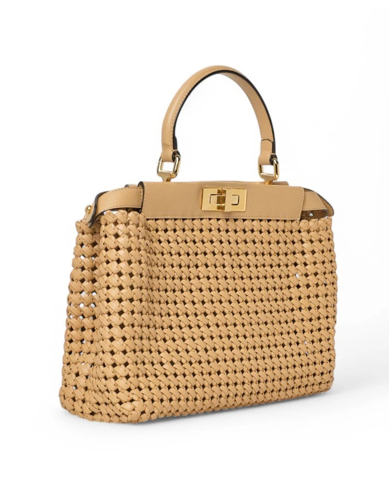Fendi Peekaboo Medium Braided Beige Leather