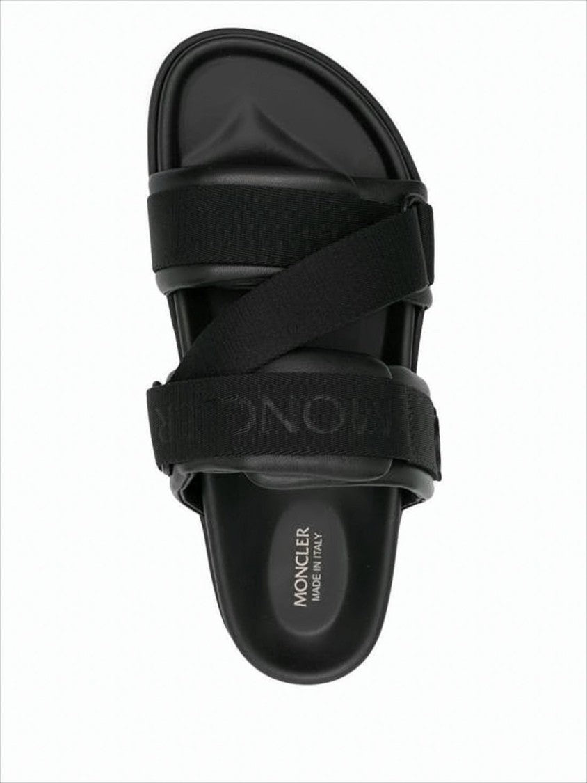 Moncler Sleek Black Nappa Leather Slide Sandals With Padded Straps
